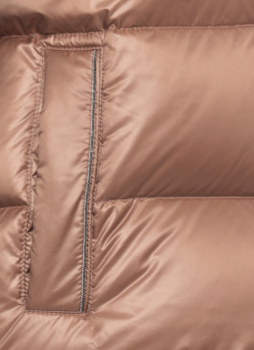 Peserico Brown Sleeveless Hooded Quilted Down Jacket