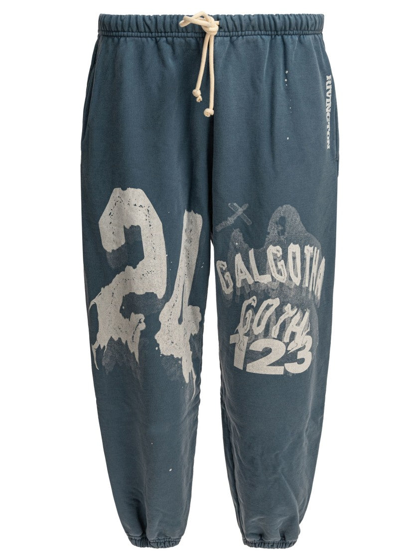 Rrr123 Blue Cotton Trousers With Distressed Graphics