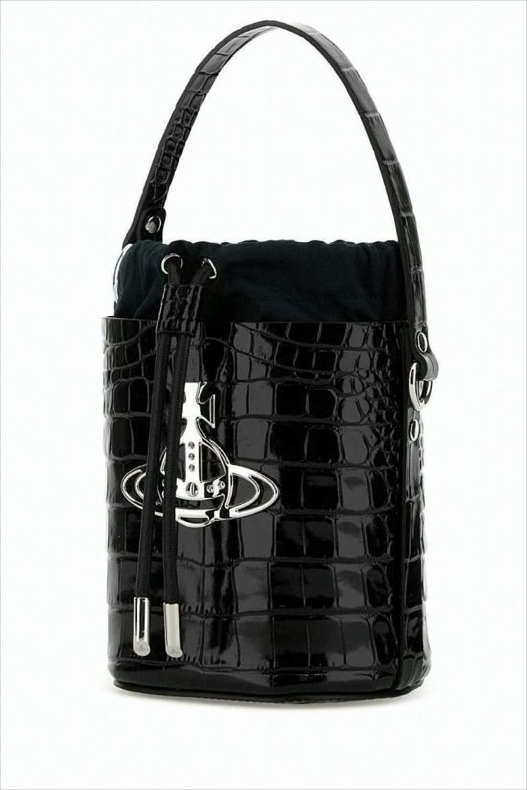 Vivienne Westwood Crocodile-Embossed Black Bucket Shoulder Bag