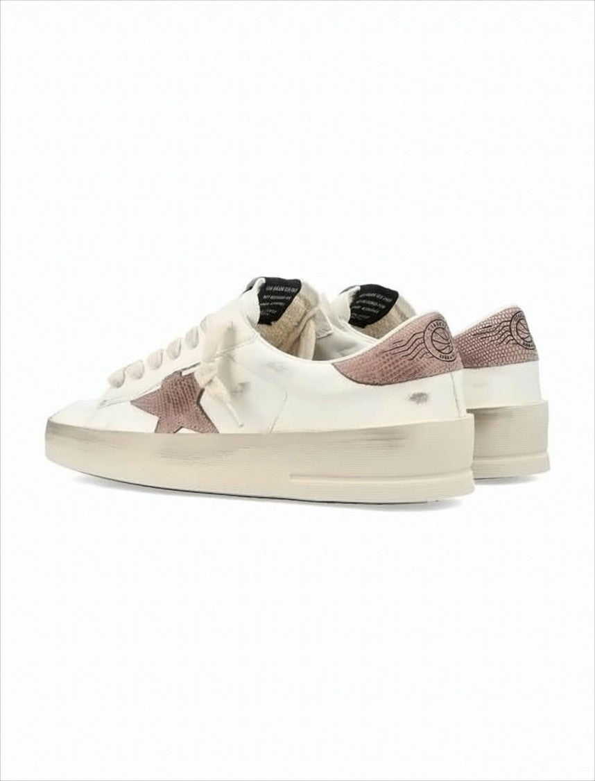 Golden Goose Distressed White Leather Low-Top Sneakers With Textured Star