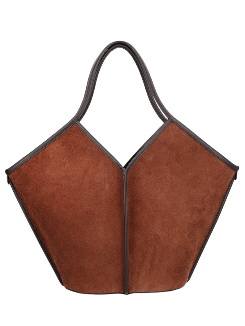 Hereu Brown Geometric Calf Suede Tote Bag