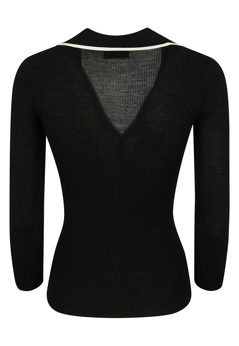 Elisabetta Franchi Ribbed Knit Intarsia Slim-Fit Polo Shirt