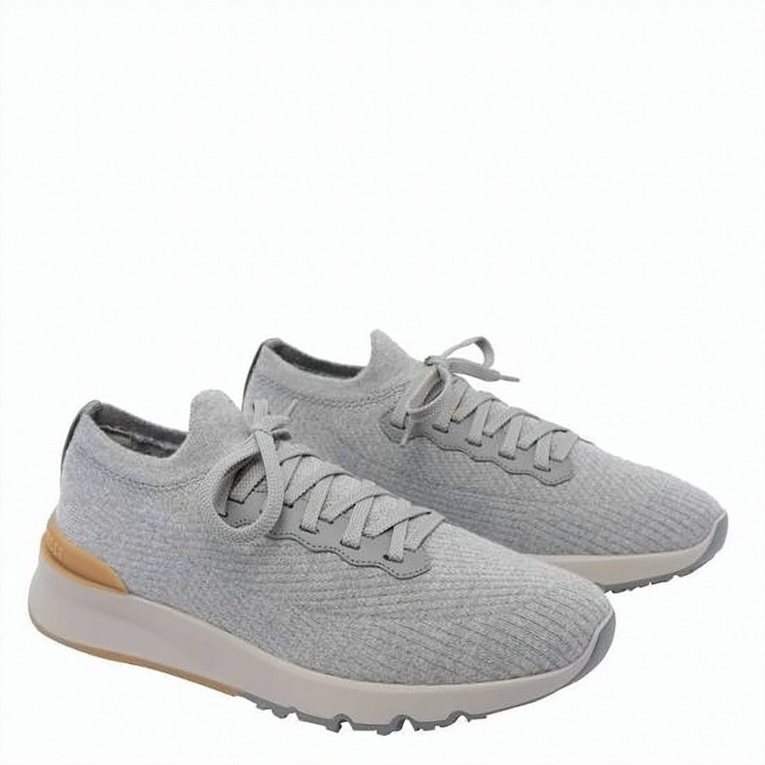 Brunello Cucinelli Knitted Wool Sneakers With Contrasting Rubber Heel Accent