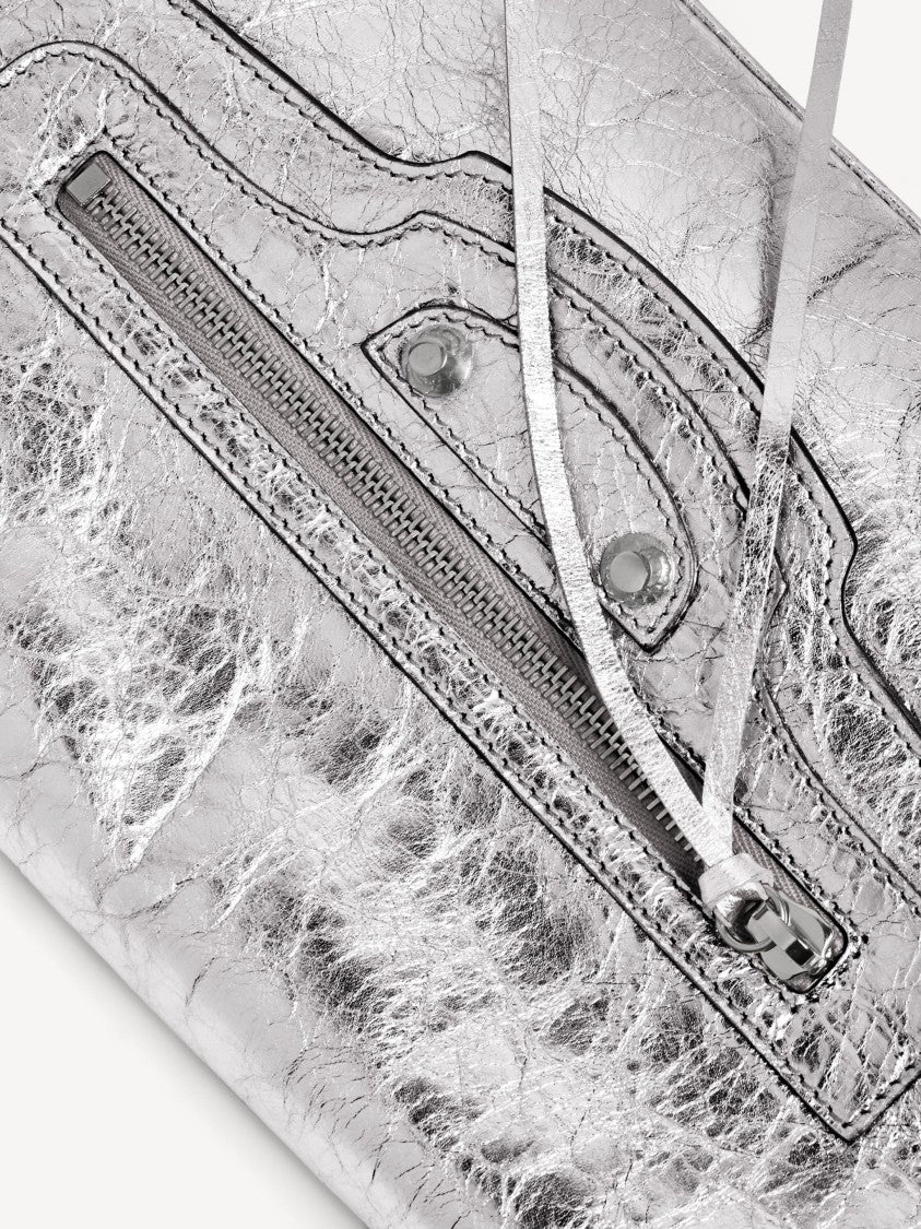 Balenciaga Le City Metallic Silver Crinkled Clutch