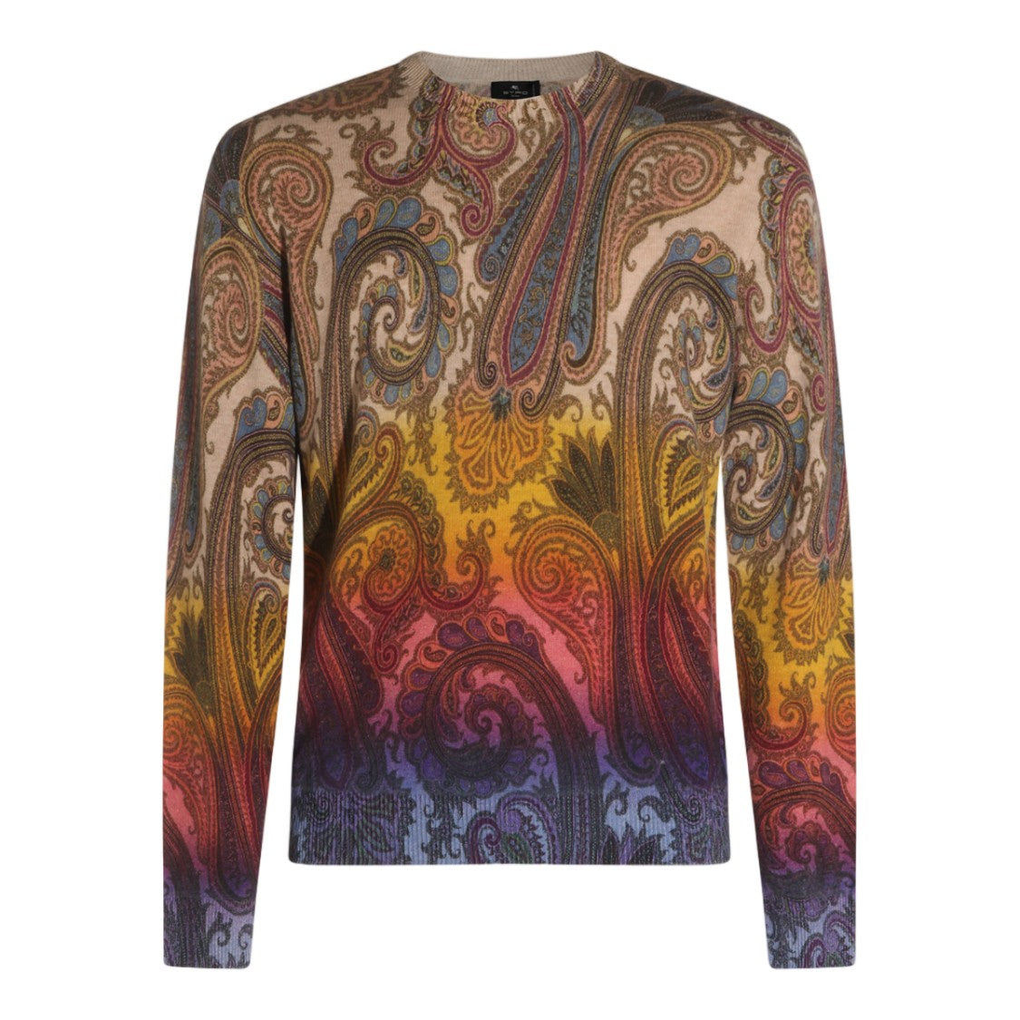 Etro Gradient Paisley Pattern Knit Sweater With Classic Crew Neckline