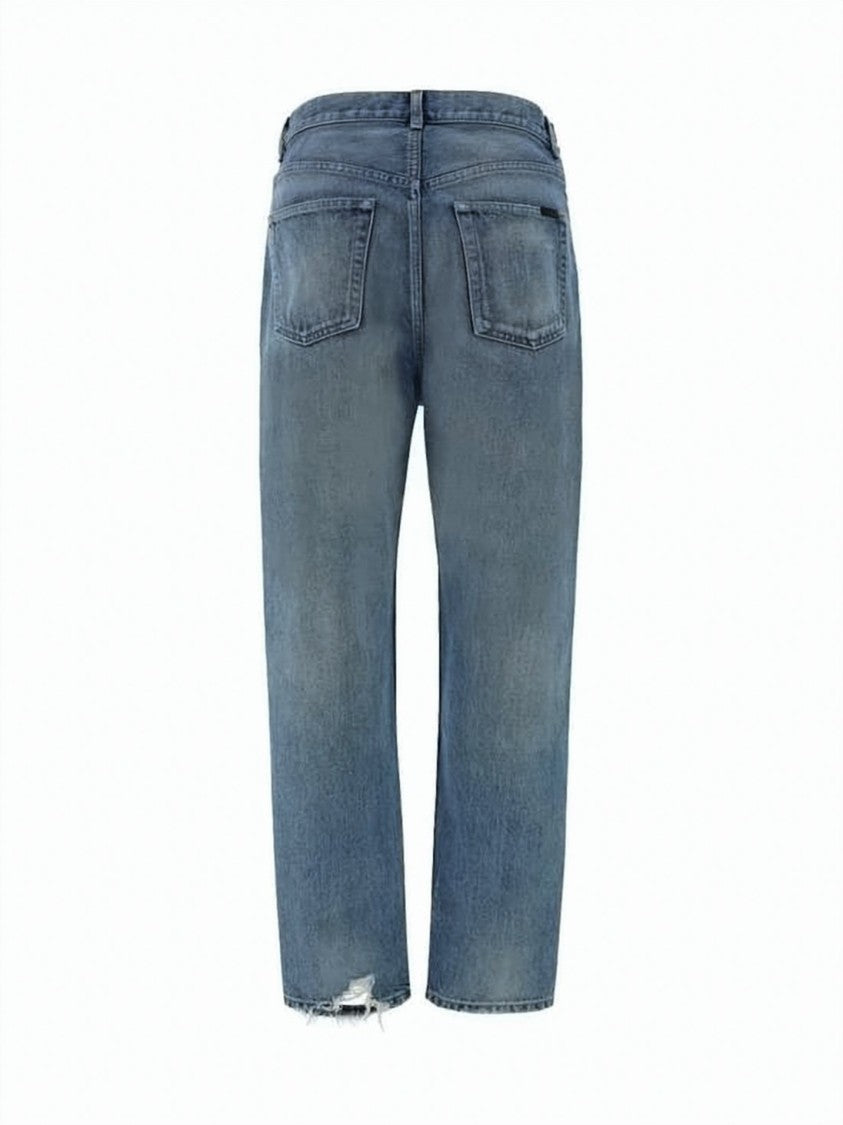 Saint Laurent Straight-Leg Denim Pants With Subtle Distressing And Raw Hem