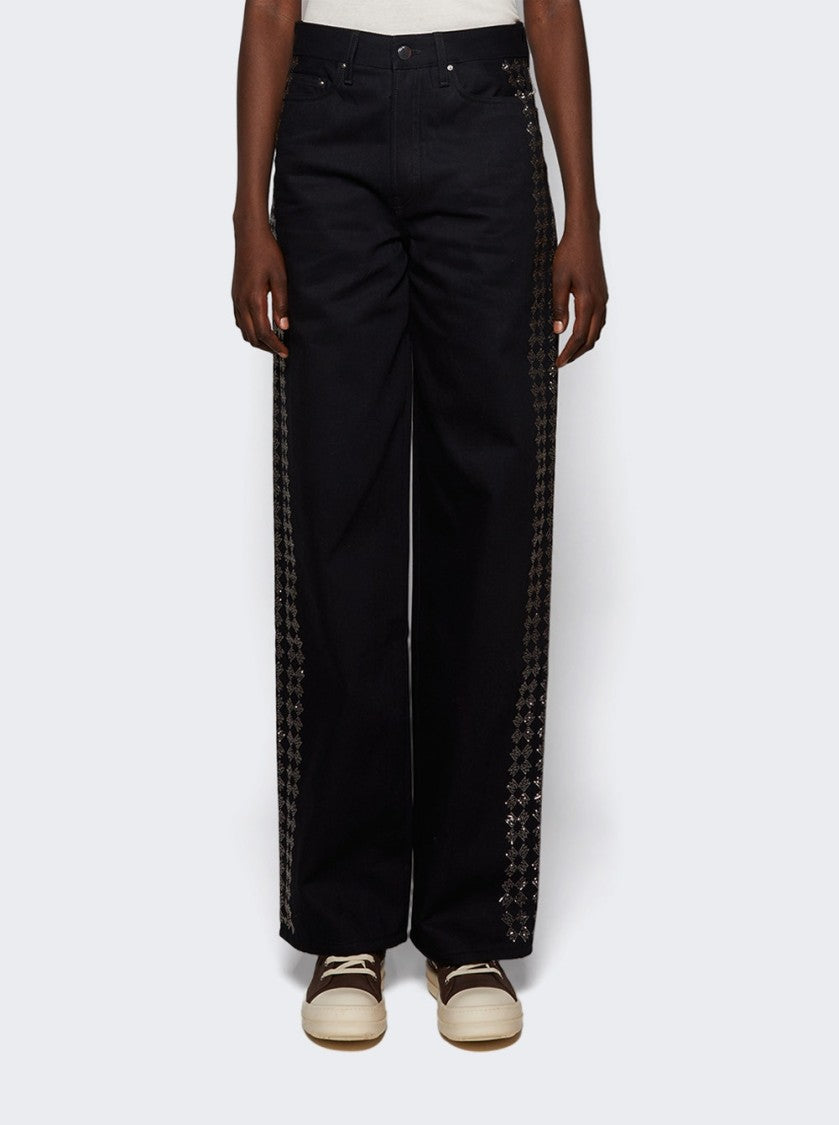 Amiri Quad Cyrstal Wide Leg Jeans Black