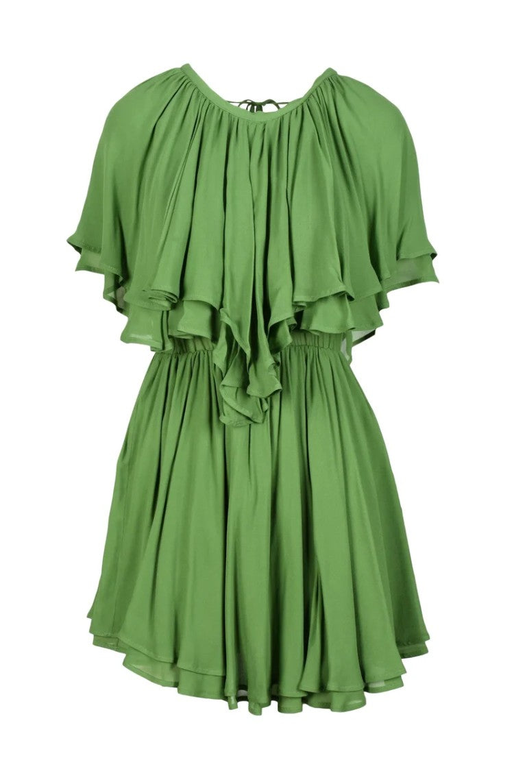 Dondup Chiffon Dress Elastic Waist - Green