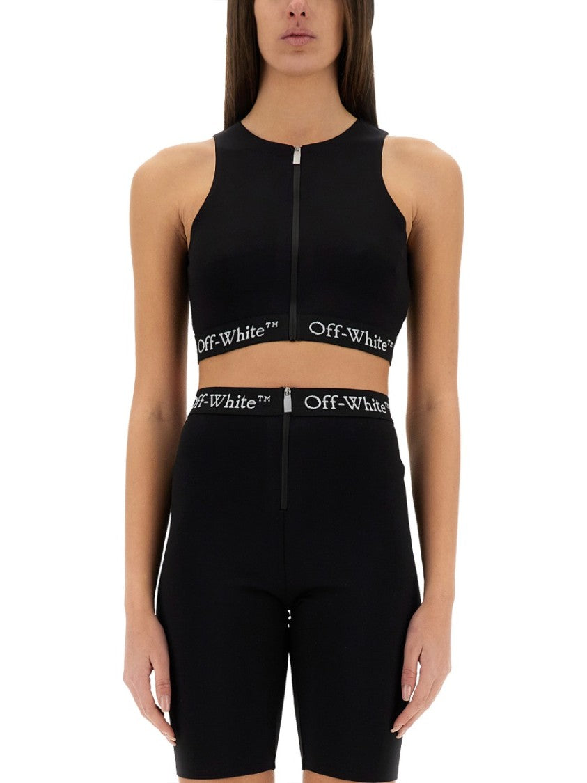 Off-White Fitted Black Top With High Neckline