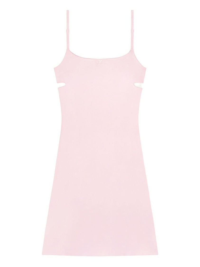 Courrèges Soft Pink Mini Dress With Spaghetti Straps And Edgy Cut-Outs