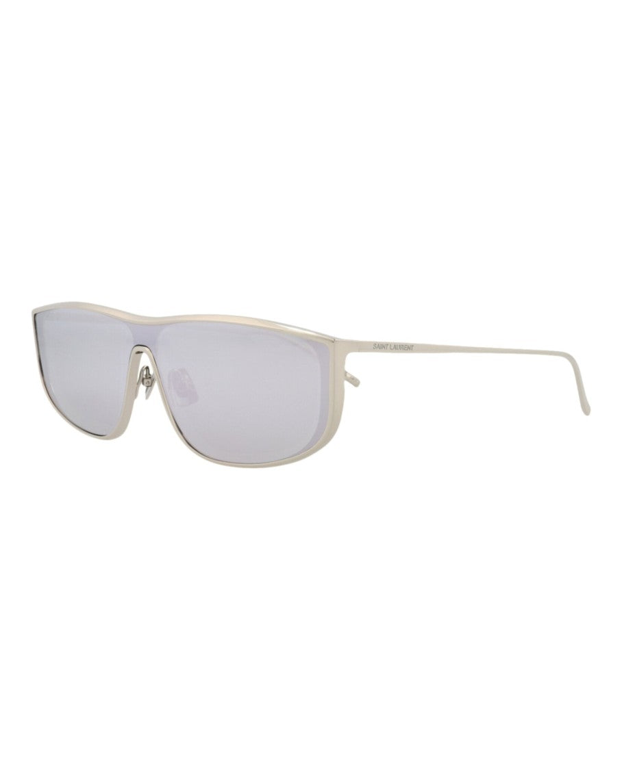 Saint Laurent Shield-Frame Metal Sunglasses With Wrap-Around Design And Comfort Features