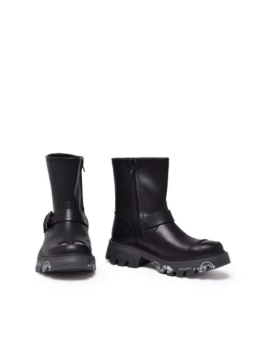 Premiata Black Leather Buckle Biker Boots