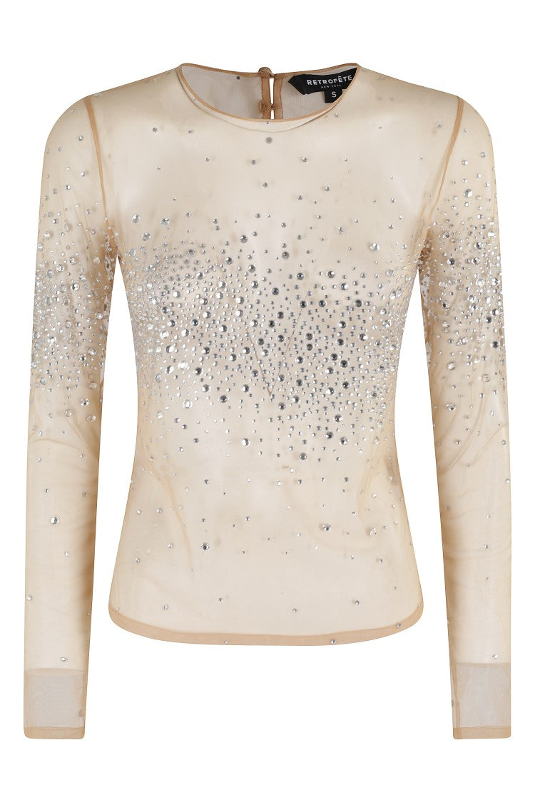 Retrofete Crystal-Embellished Sheer Top