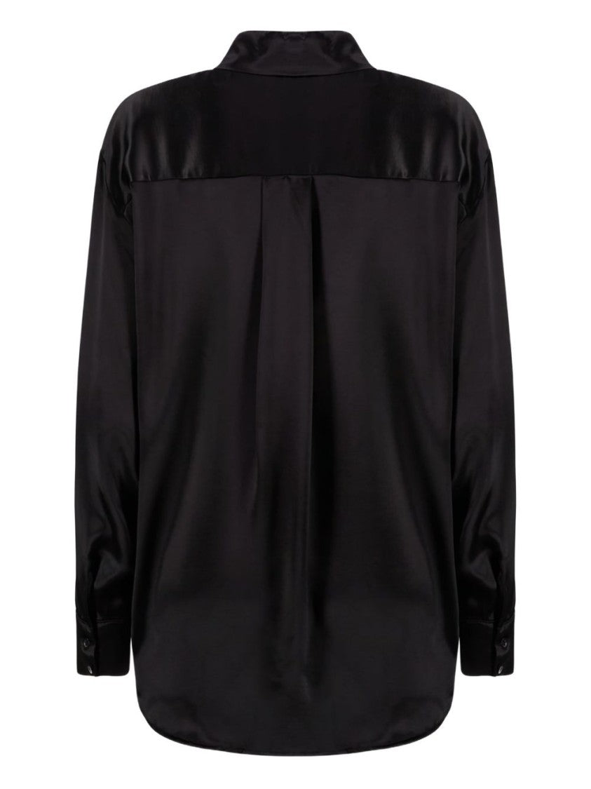 Aniye By Button-Up Black Satin Blouse With Relaxed Fit