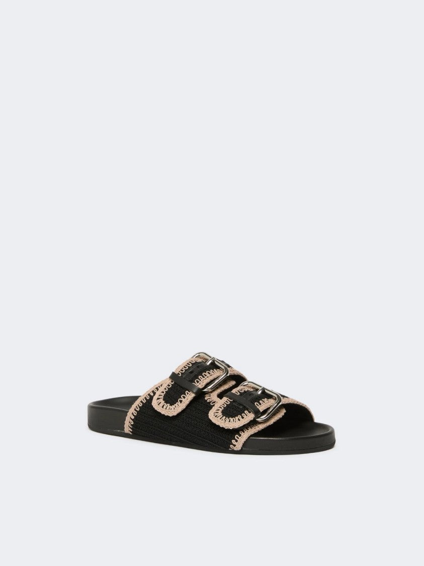 Max Mara Wide Strap Slide Sandal With Decorative Buckles