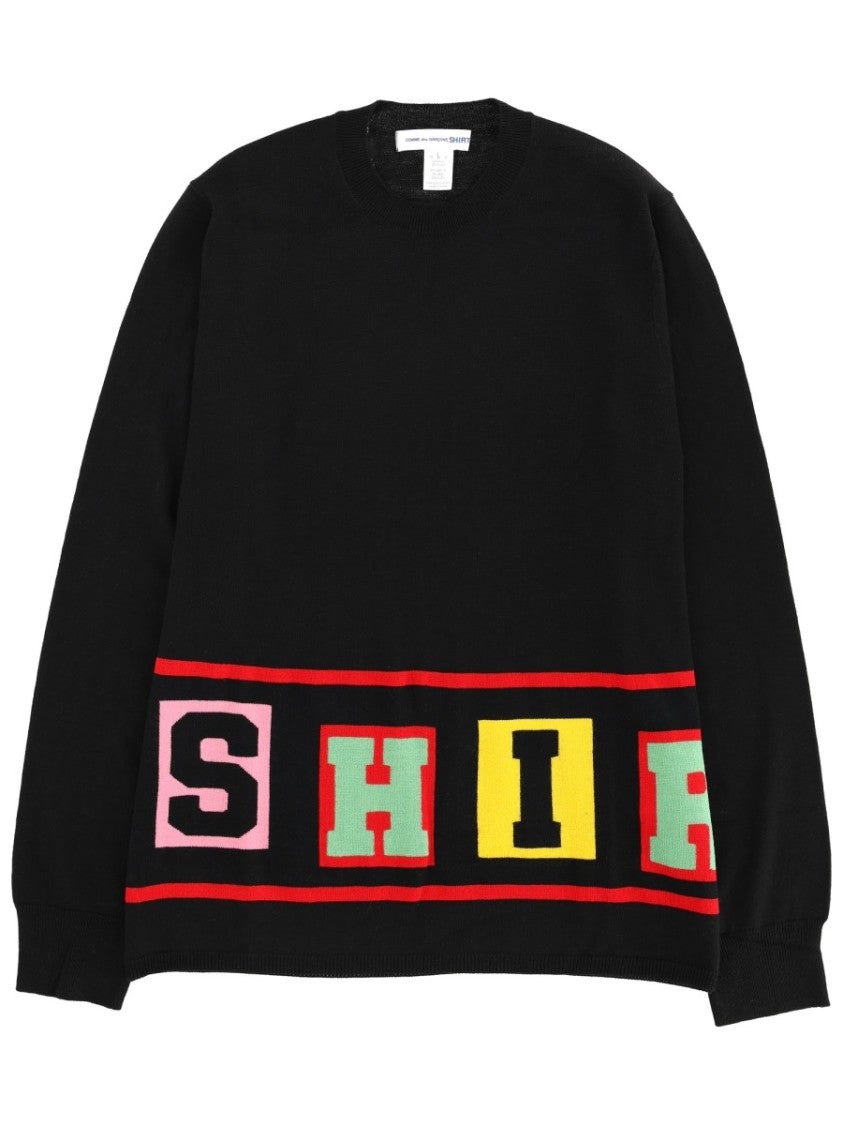 Comme Des Garçons Grey Acrylic-Blend Shirt Graphic Sweater