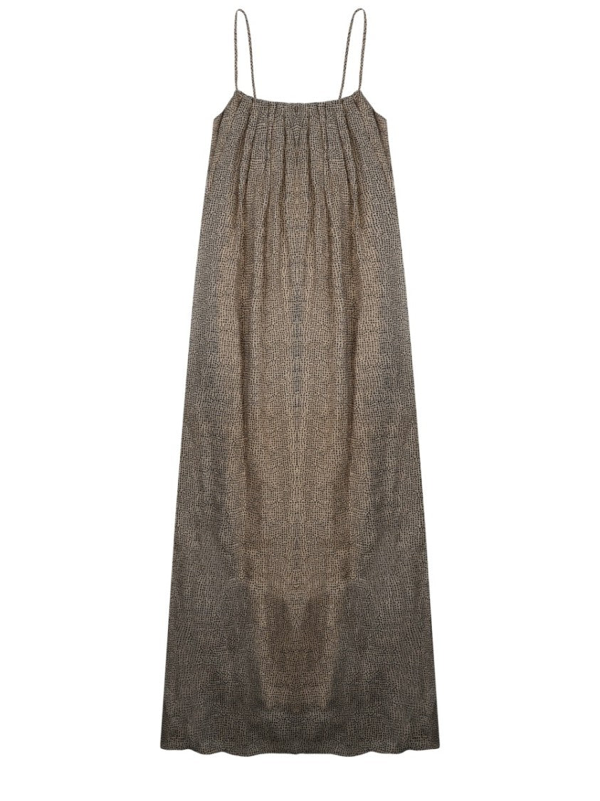 Alysi Neutrals Spaghetti Straps Gathered Ramie Maxi Dress