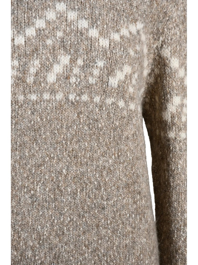 Officina Filati Beige Geometric Cotton-Blend Turtleneck Sweater