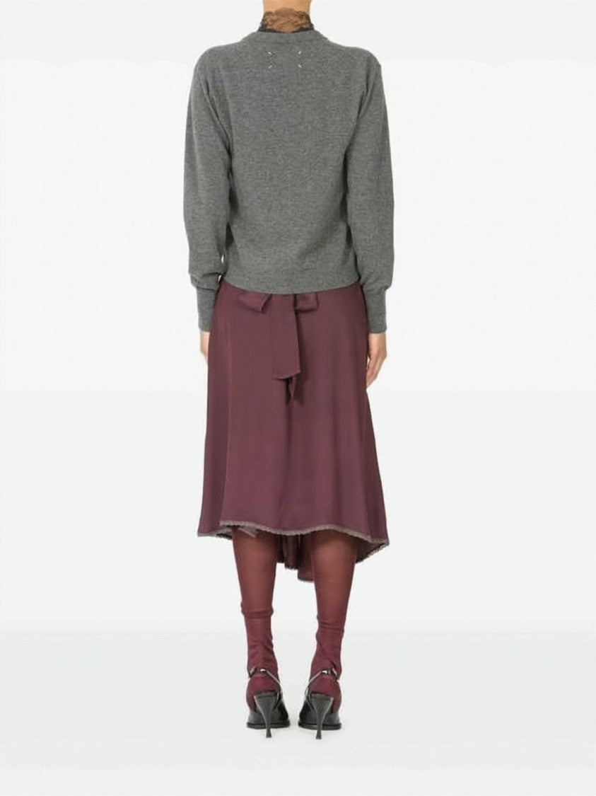 Maison Margiela Deep V-Neck Wool Cardigan With Ribbed Detailing