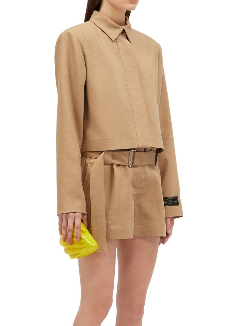 Msgm Cropped Beige Jacket With Classic Collar