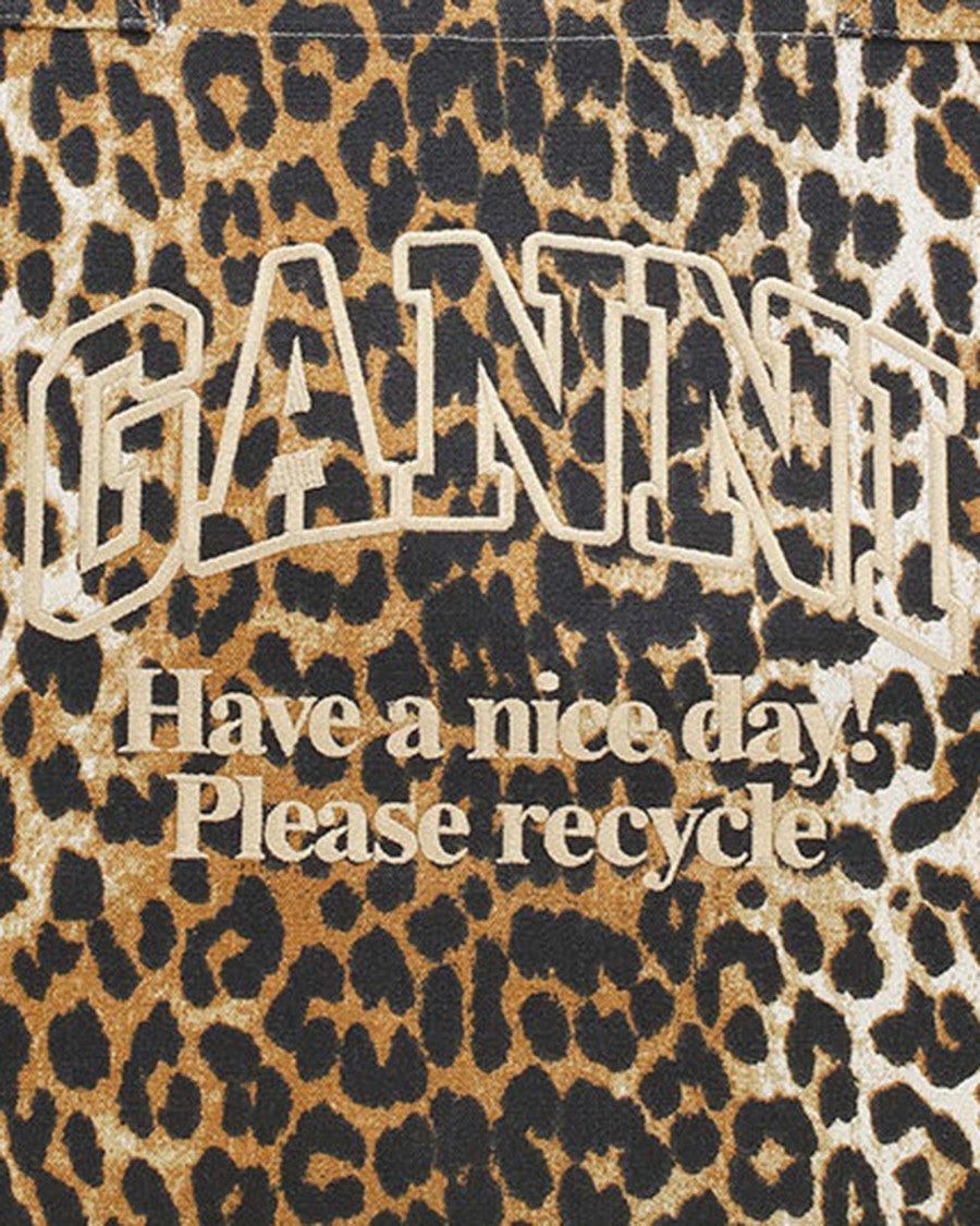 Ganni Bold Leopard Print Xxl Tote Bag With Signature Logo