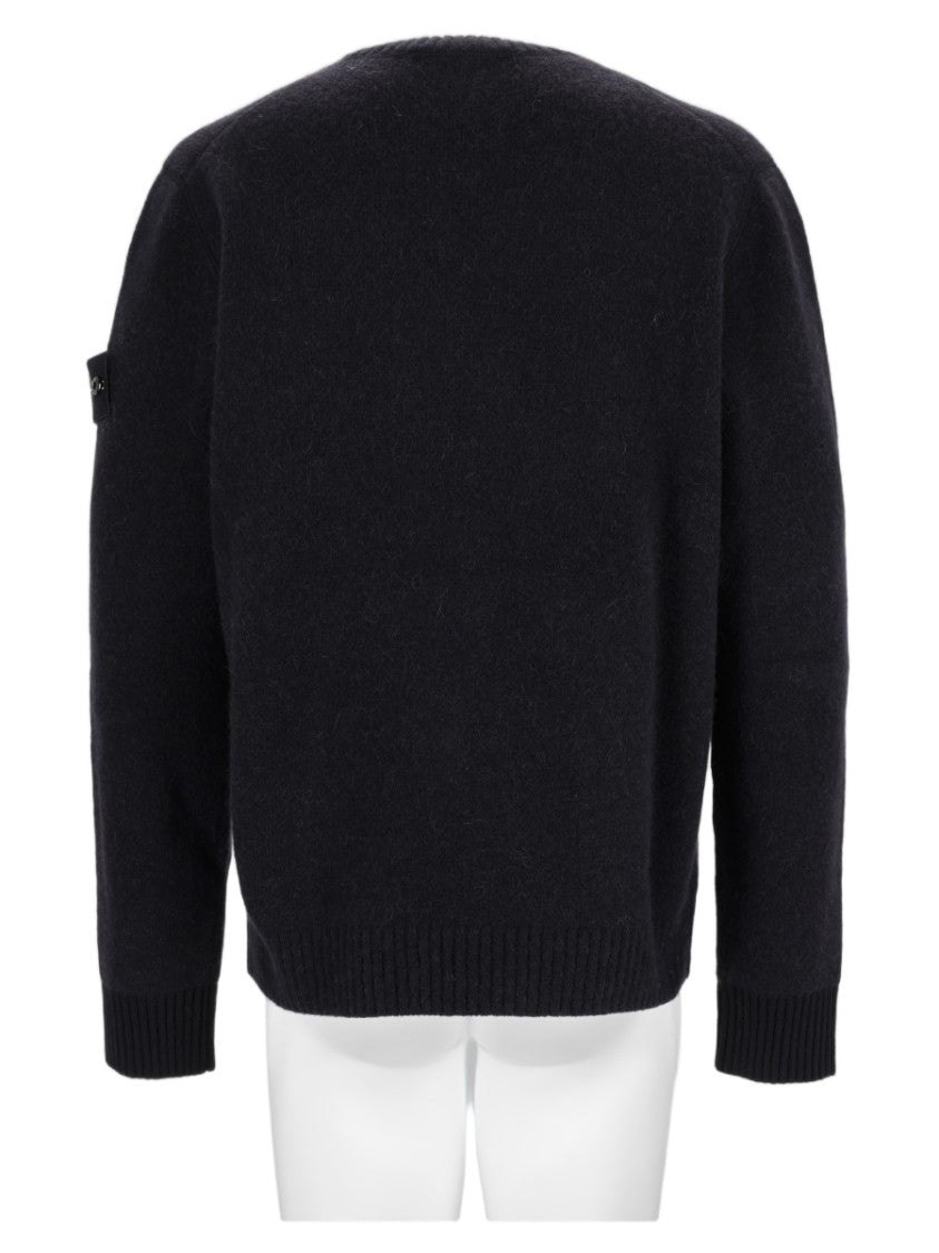 Stone Island Black Ribbed Alpaca-Blend Knit Sweater