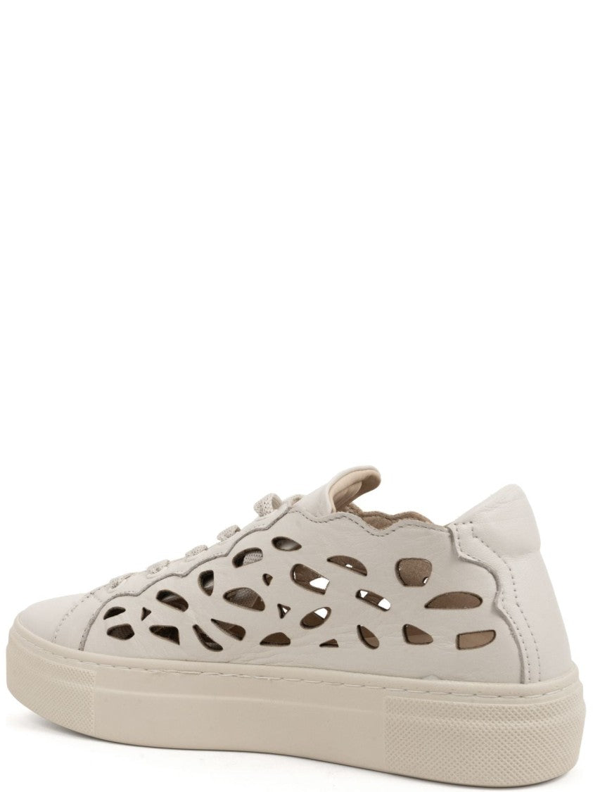 Sergio Moretti Beige Cut-Out Design Trainers With Lace-Up Front