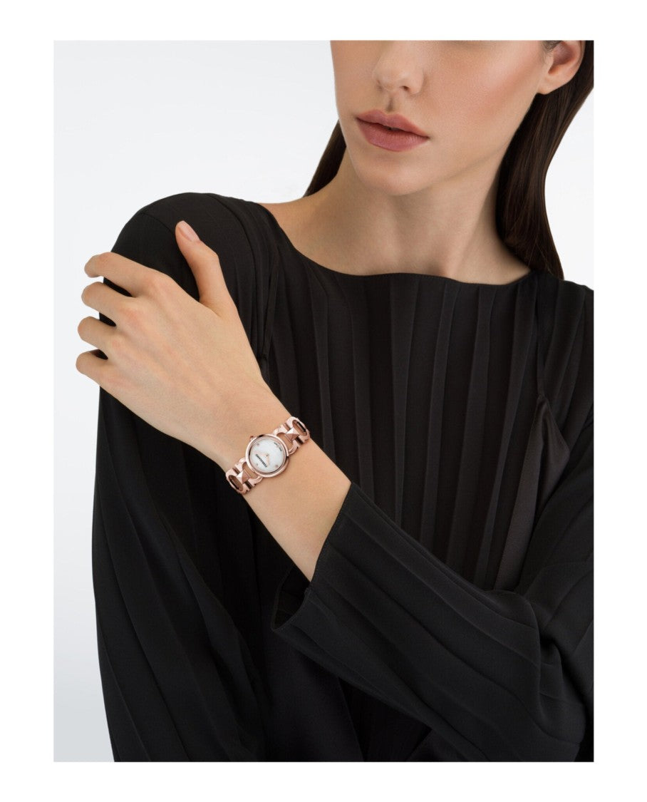 Ferragamo Double Gancini Stud Bracelet Watch In Ip Rose Gold