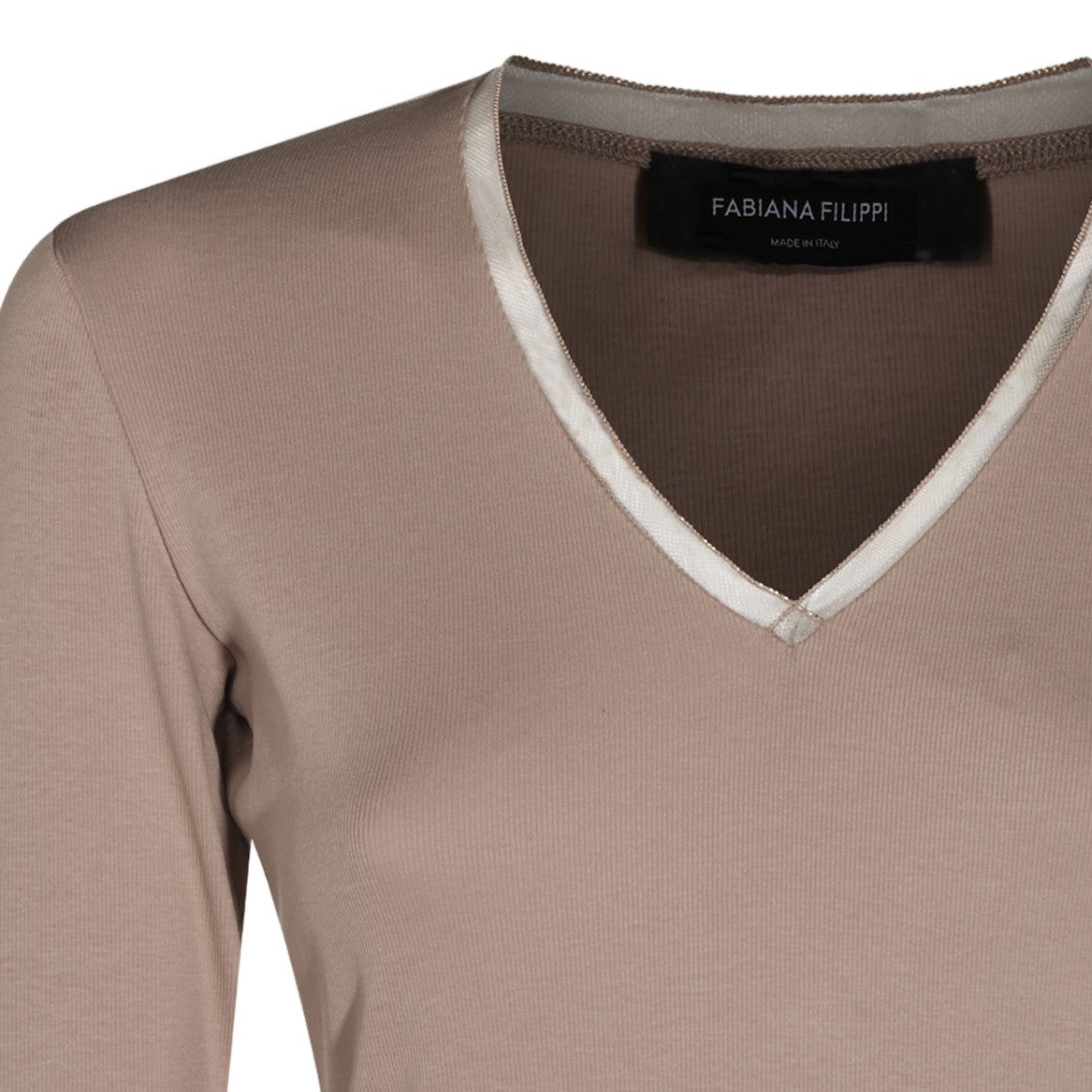 Fabiana Filippi V-Neck Contrast Trim Long-Sleeve T-Shirt