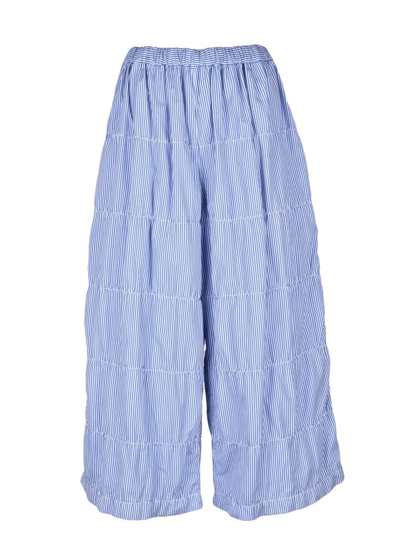 Tao Comme Des Garçons White/Blue Elastic Waist Wide-Leg Cotton Capri Pants