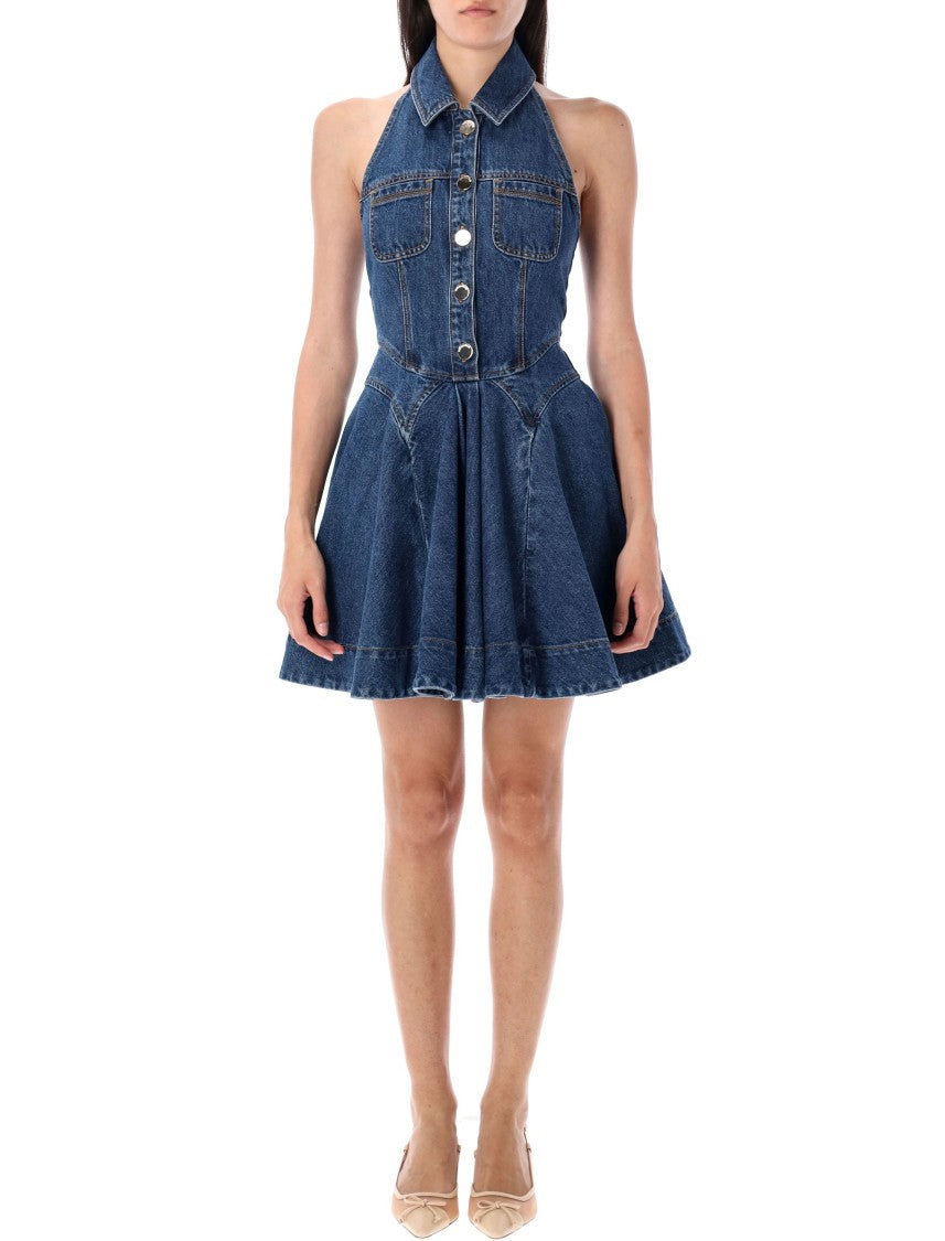 Self-Portrait Denim Sleevles Mini Dress