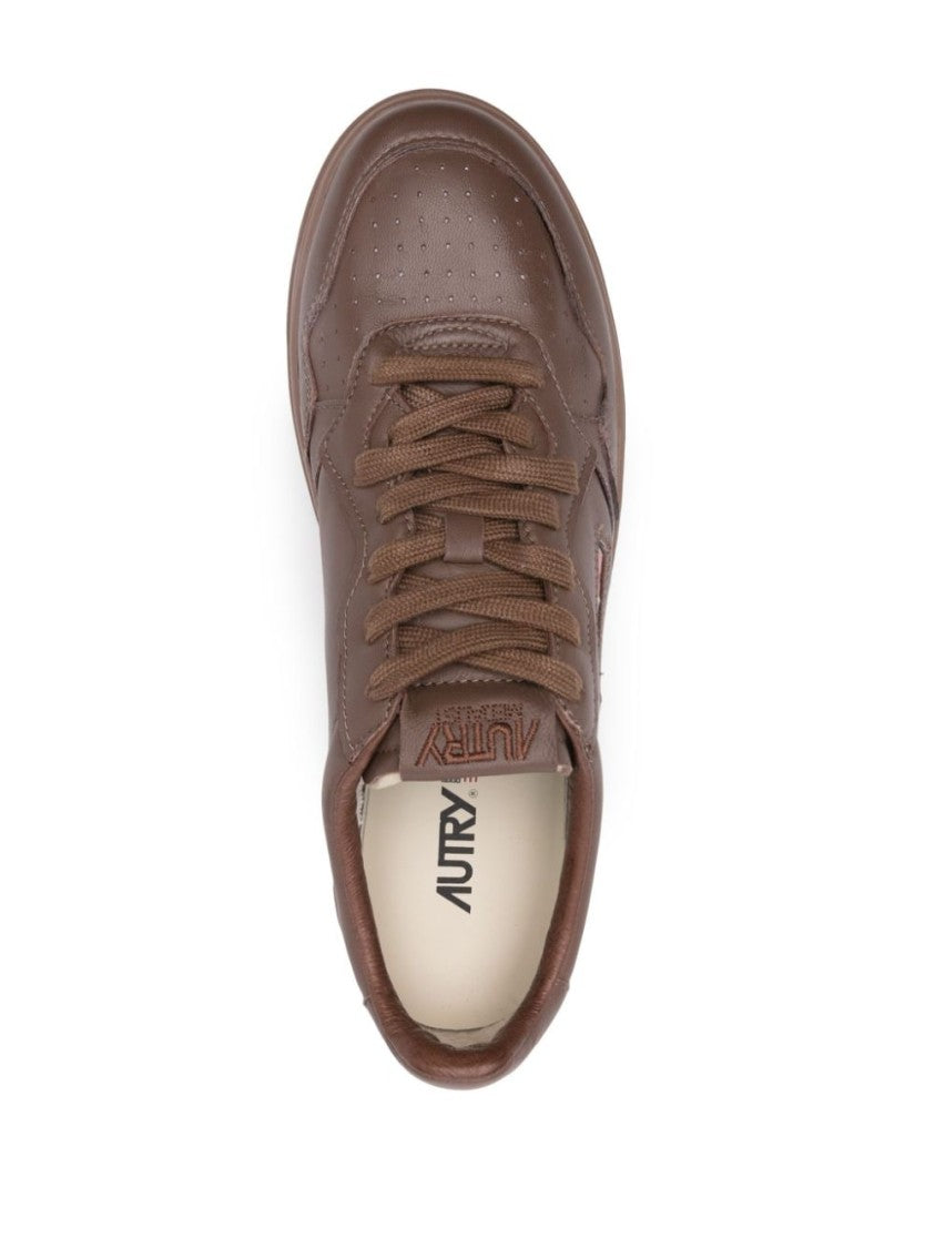 Autry Round Toe Sneakers In Chocolate Brown Calf Leather