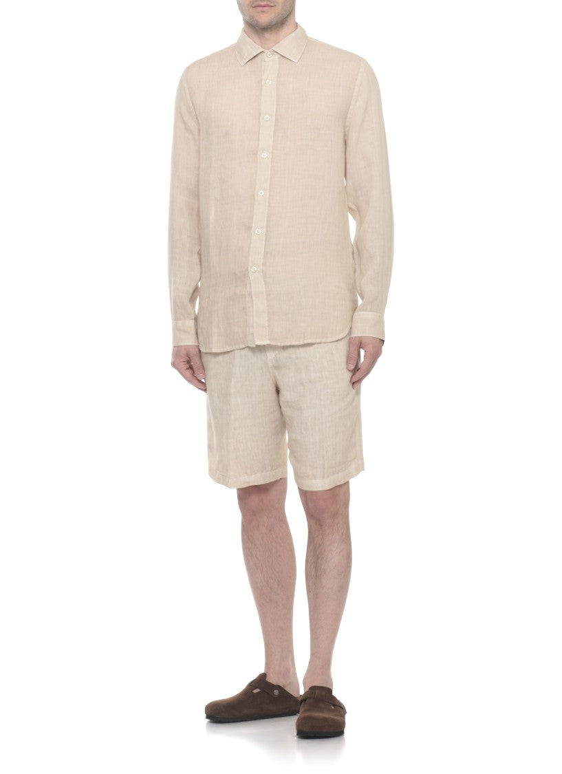 120% Lino Beige Classic Collar Linen Shirt