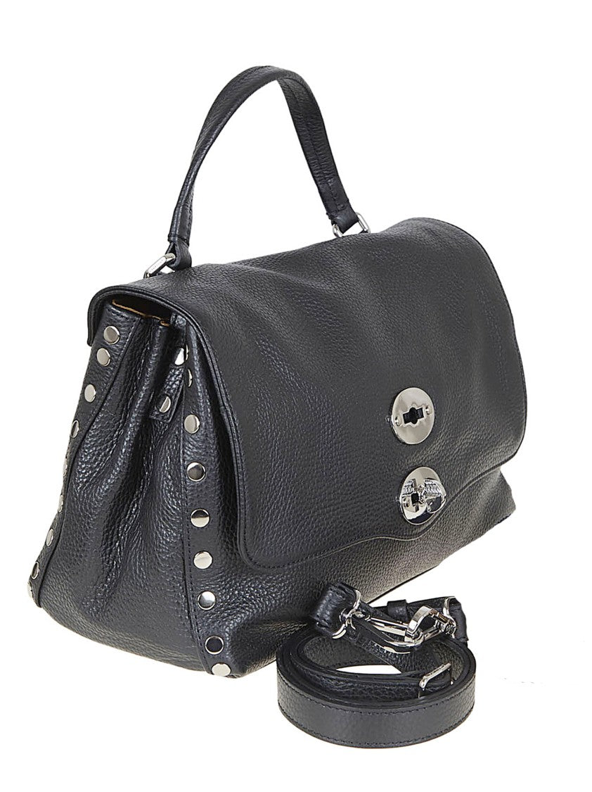 Zanellato Structured Calfskin Handbag With Double Twist Lock And Steel-Colored Studs
