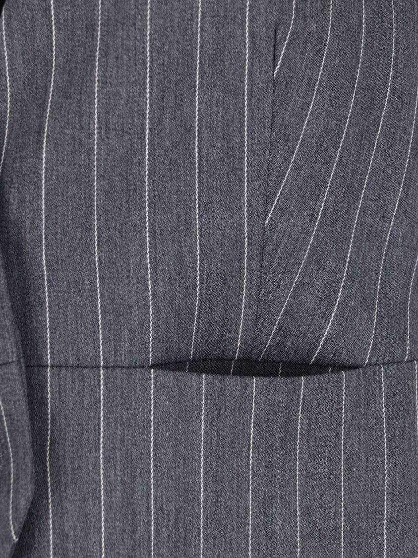Dondup Grey Gessato Wool Pinstripe Vest