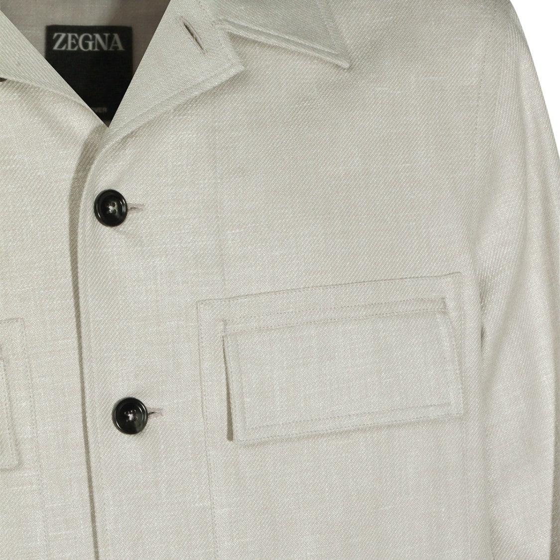 Zegna Sand Linen Casual Jacket With Classic Shirt Collar