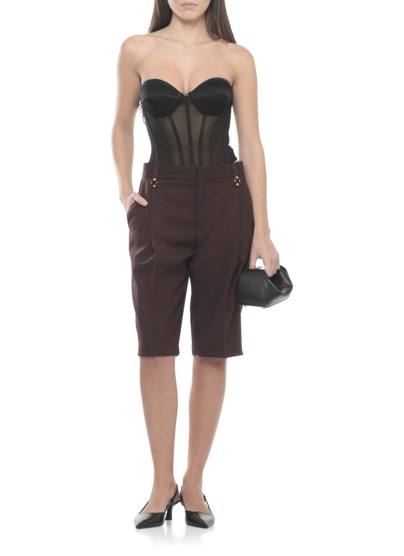 Elisabetta Franchi Brown Wool-Blend Drawstring Bermuda Shorts