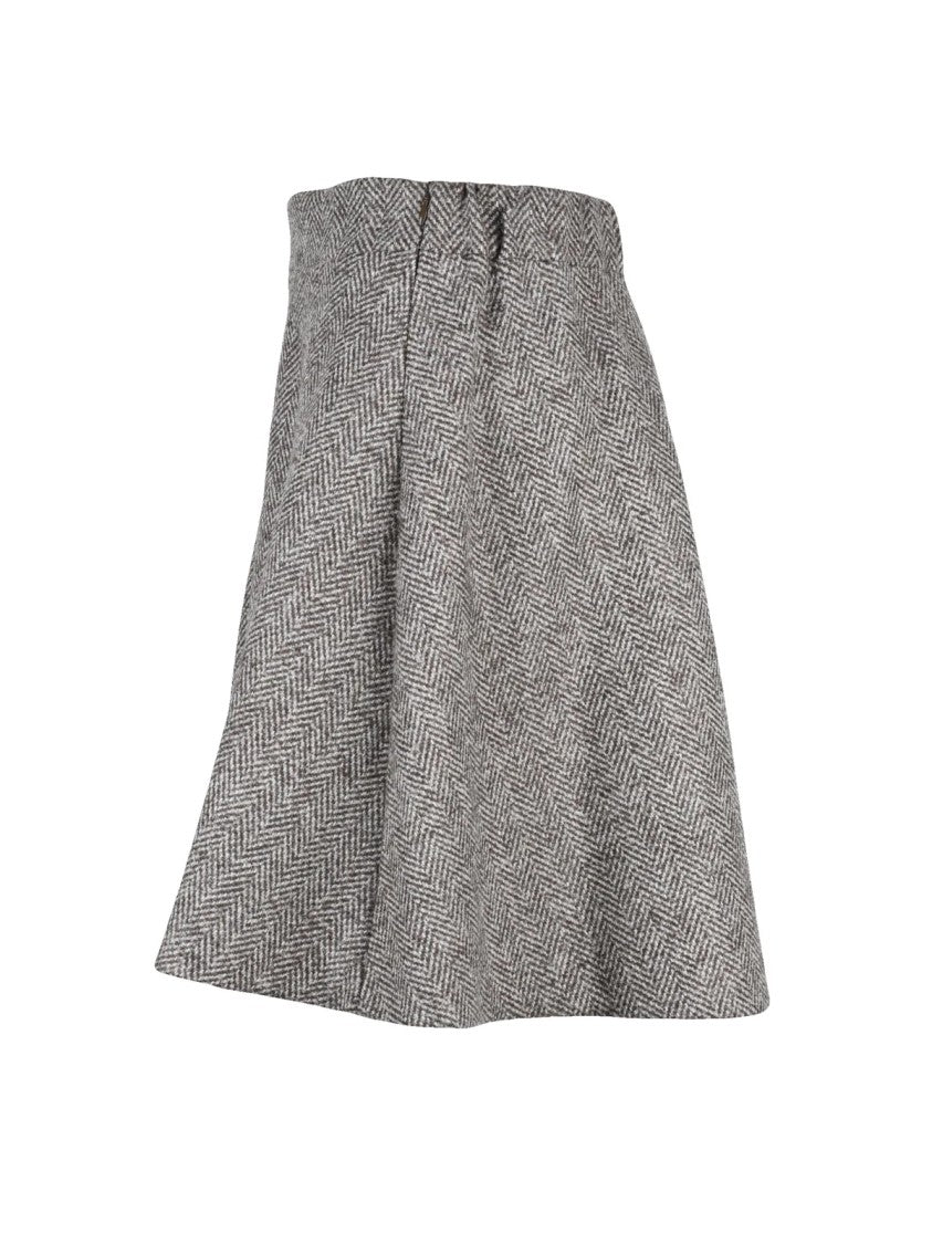 Brunello Cucinelli Beige Virgin Wool-Blend Zip A-Line Mini Skirt