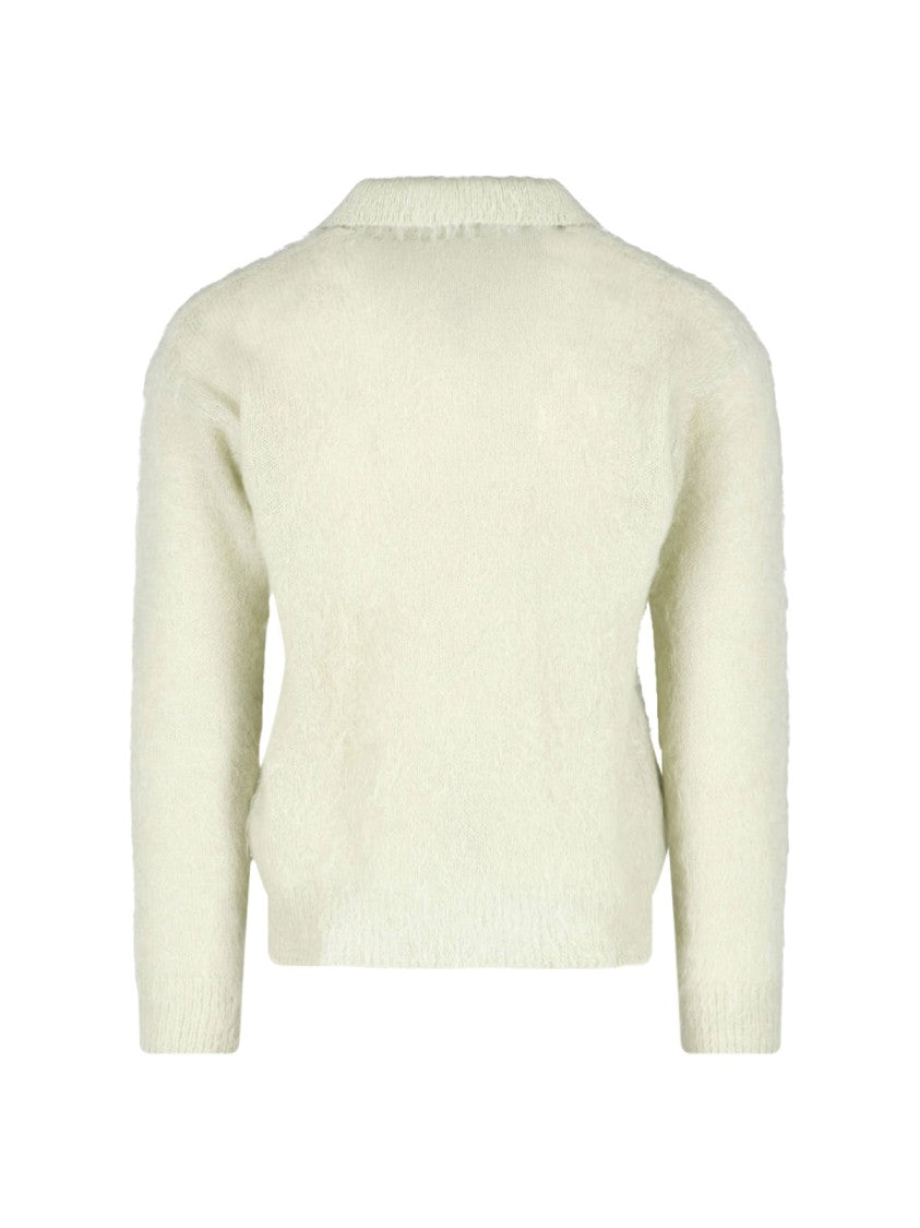 Auralee Green Textured Knit Ribbed Polo Shirt