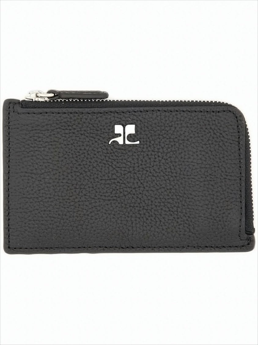 Courrèges Textured Leather Card Wallet With Zip Closure