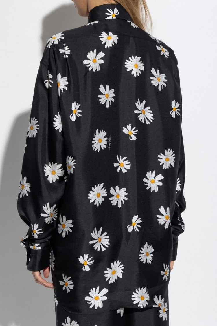 Moschino Black Silk Daisy-Print Shirt