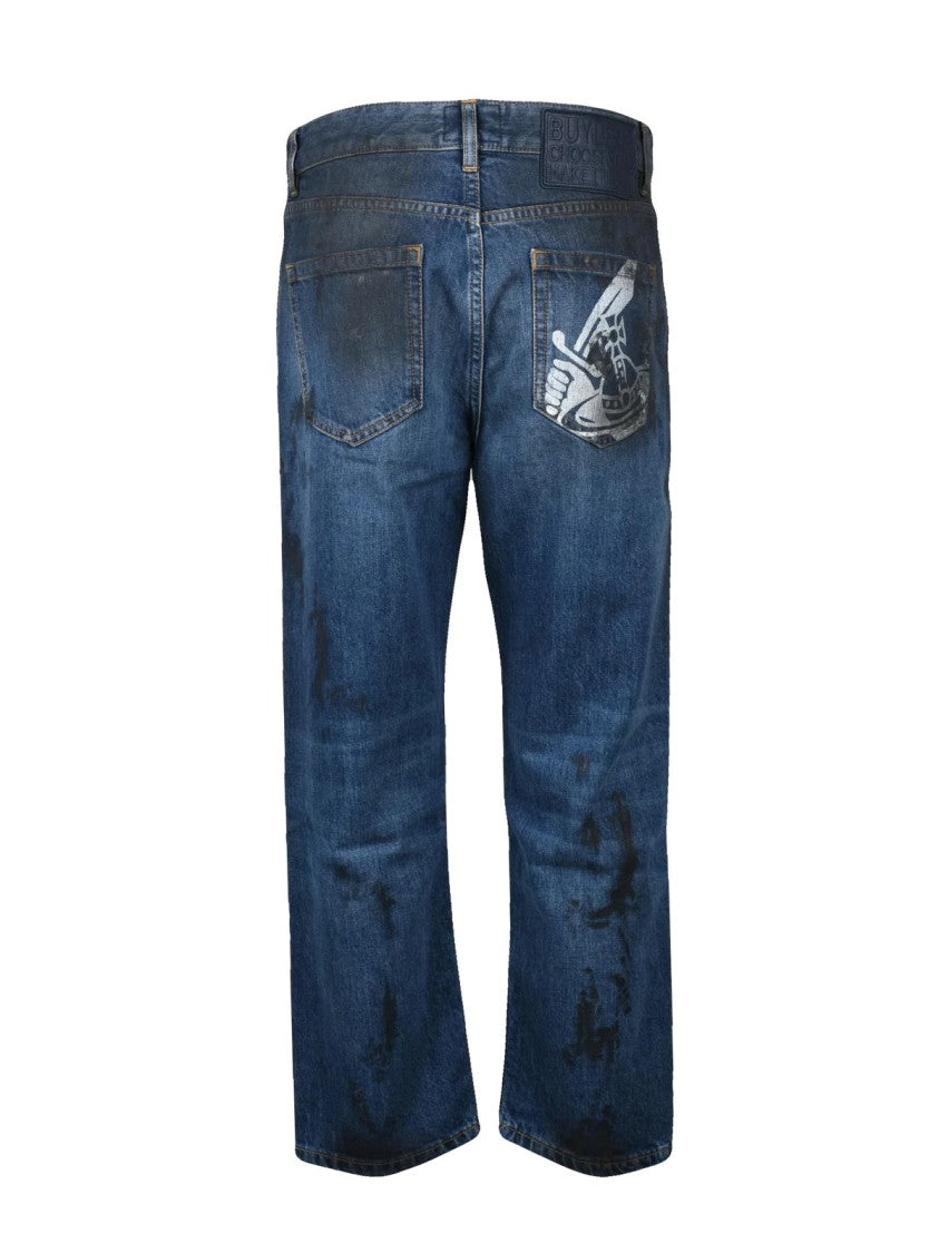 Vivienne Westwood Anglomania Blue Cotton Straight Leg Jeans