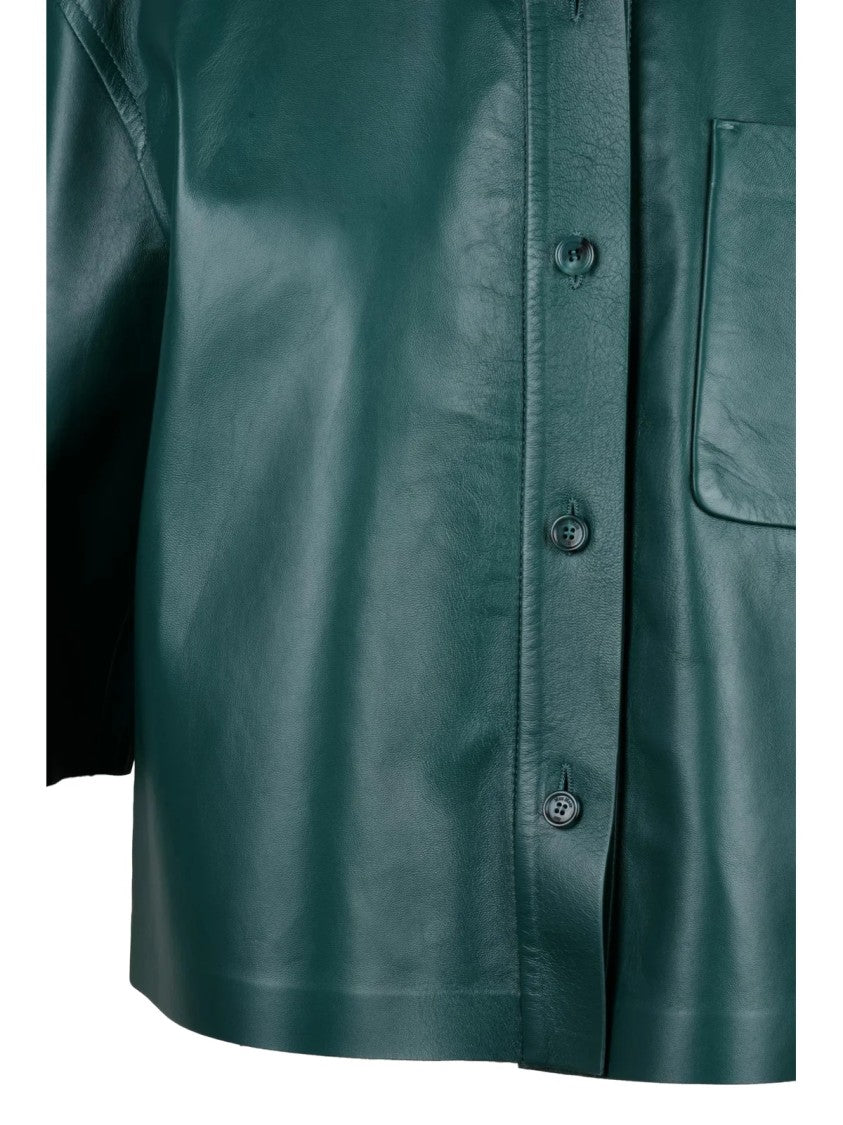 Max Mara Green Leather Button Arcella Short Jacket