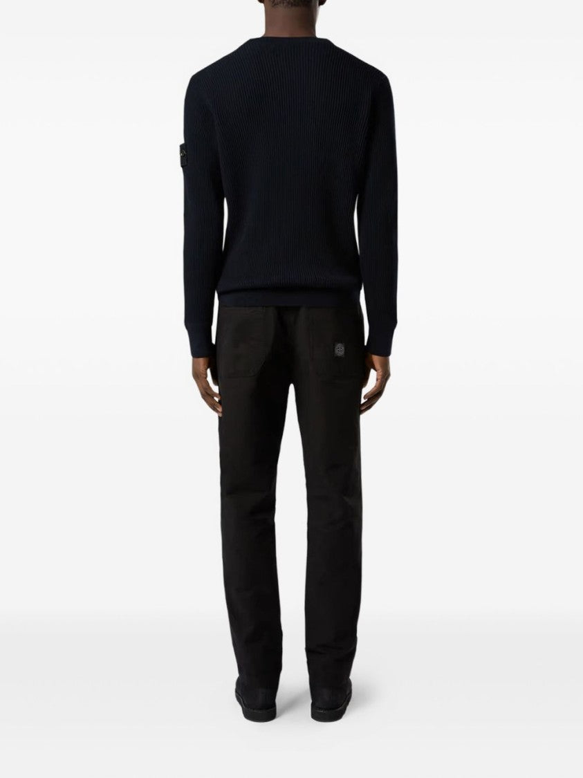 Stone Island Ribbed-Knit Virgin Wool Sweater With Signature Patch