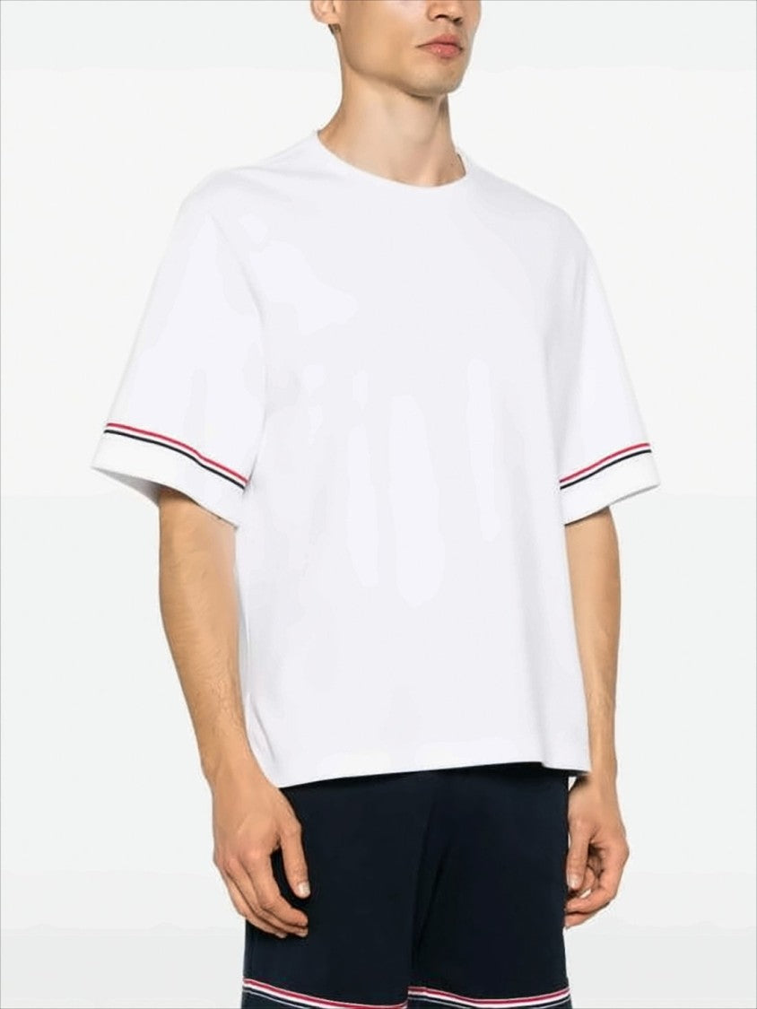 Thom Browne Boxy White Cotton T-Shirt With Striped Accents