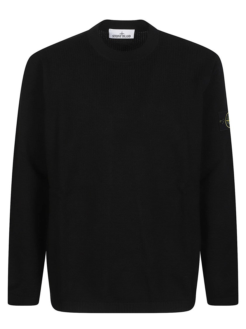 Stone Island Black Ribbed Round Neck Cotton Sweater