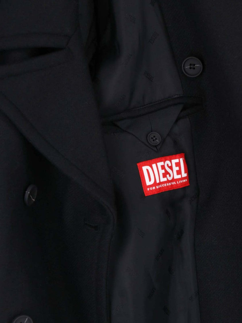 Diesel Grey Technical Wool Double-Breasted Peacoat