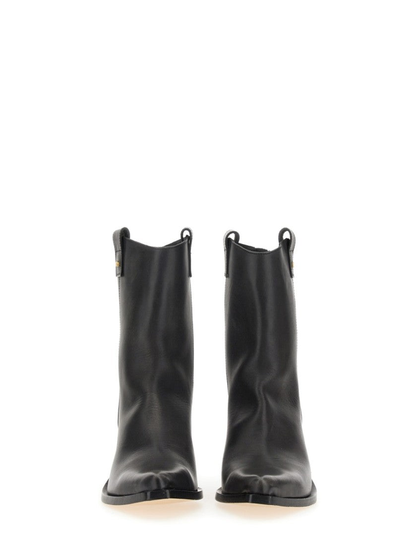 N°21 Pointed Toe Leather Boots With Block Heel