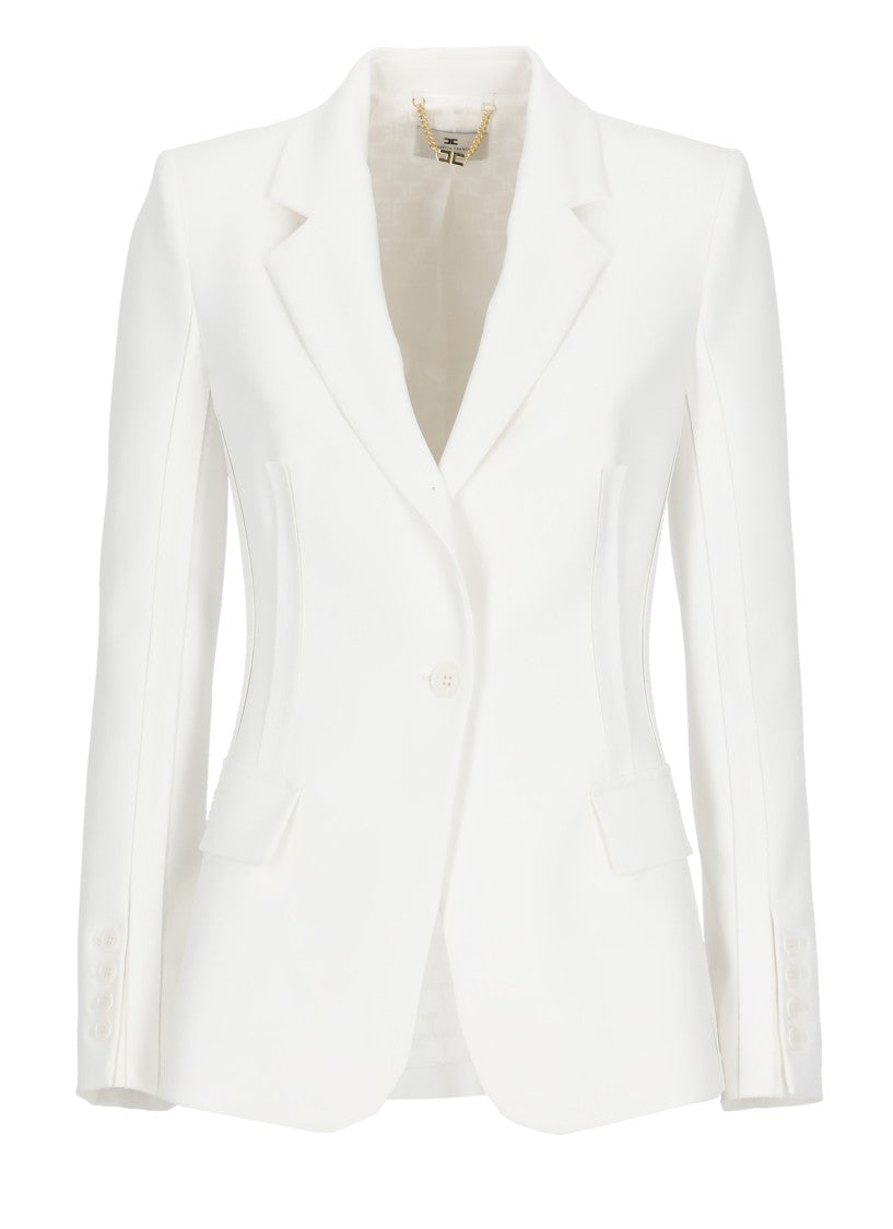 Elisabetta Franchi Embroidered Logo Flap Blazer
