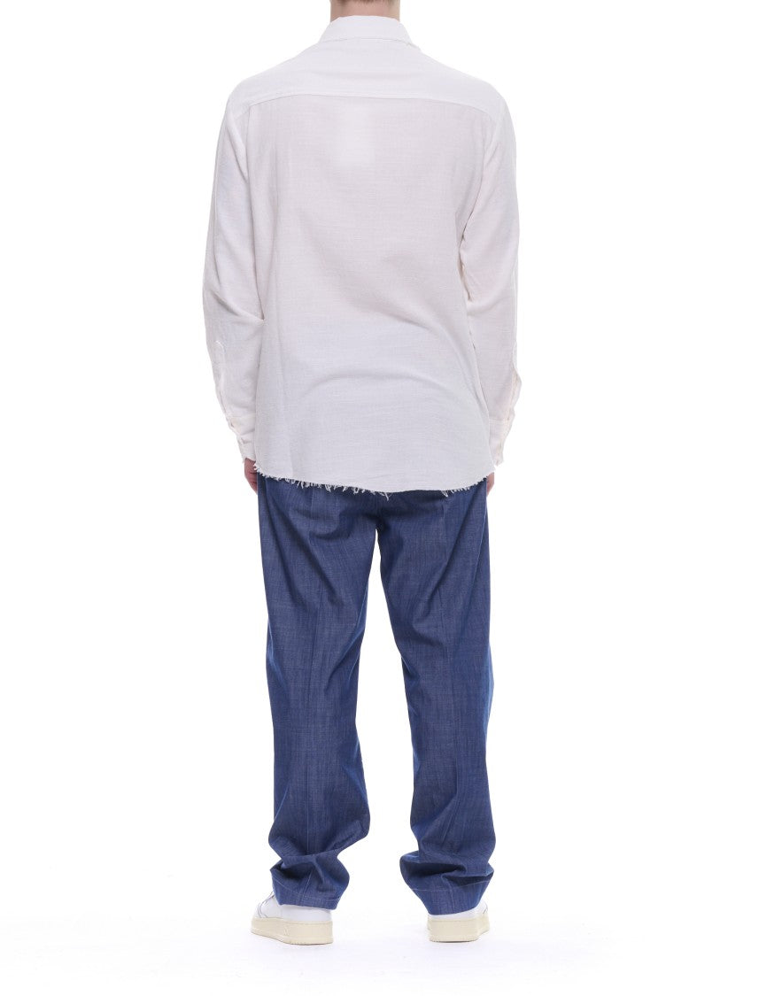 Atomofactory Ivory French Collar Raw Hem Shirt